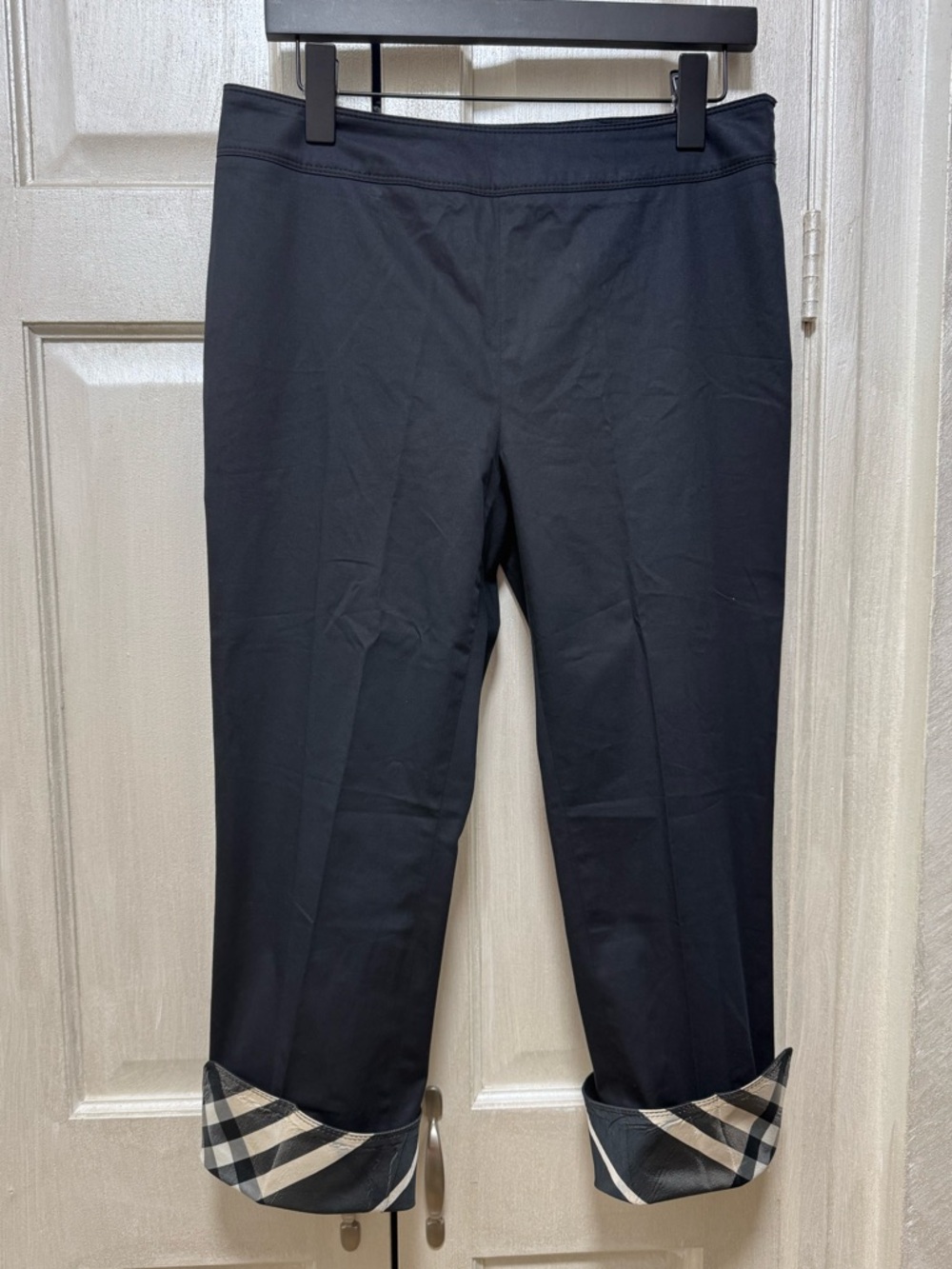 Burberry London Nova Check Cuff Capri Cropped Pants Navy US 8 - Picture 2 of 15